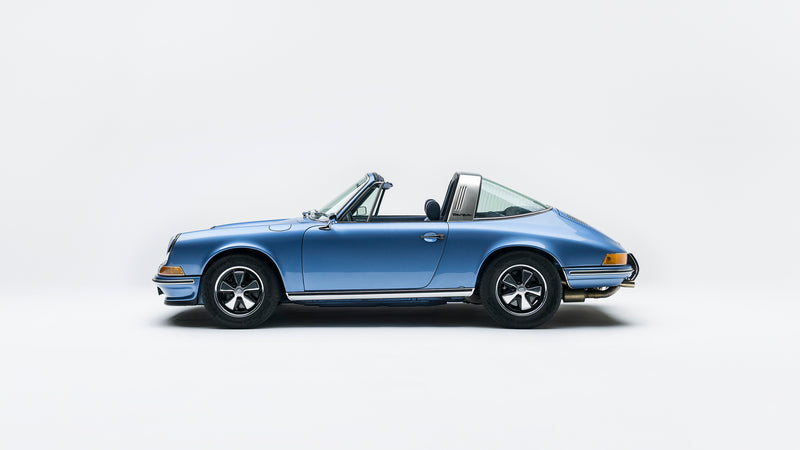 Side profile of Blue Triebwerk F3.8 Targa on a white background
