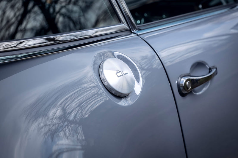 Close-up of a Gray Triebwerk F3.8 exterior passenger side door and panel