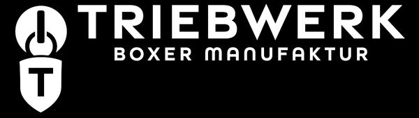 Logo of TRIEBWERK BOXER MANUFAKTUR with a shield logo on a black background